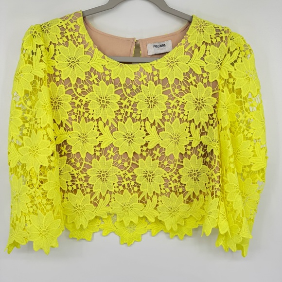 Fracomina Italian Brand Lace Cropped Top Neon Green Size Small - Picture 4 of 9